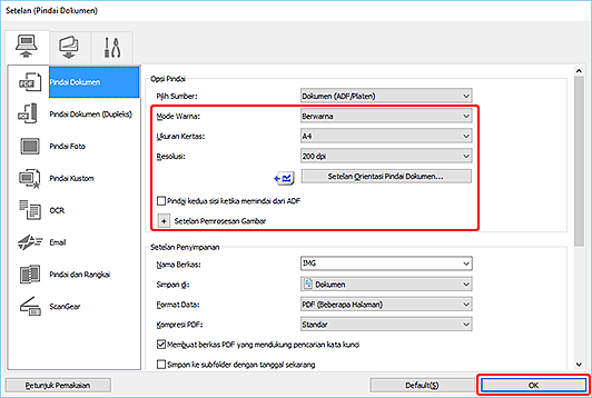 gambar: Kotak dialog Setelan